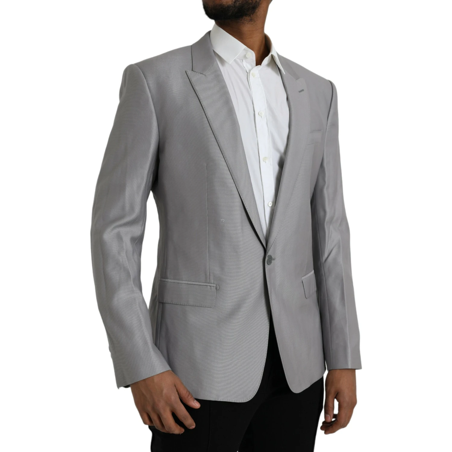 Gray Wool Peak Single Breasted Coat Blazer