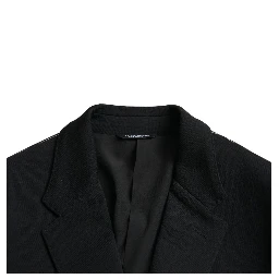 Black Wool Notch Single Breasted Coat Blazer