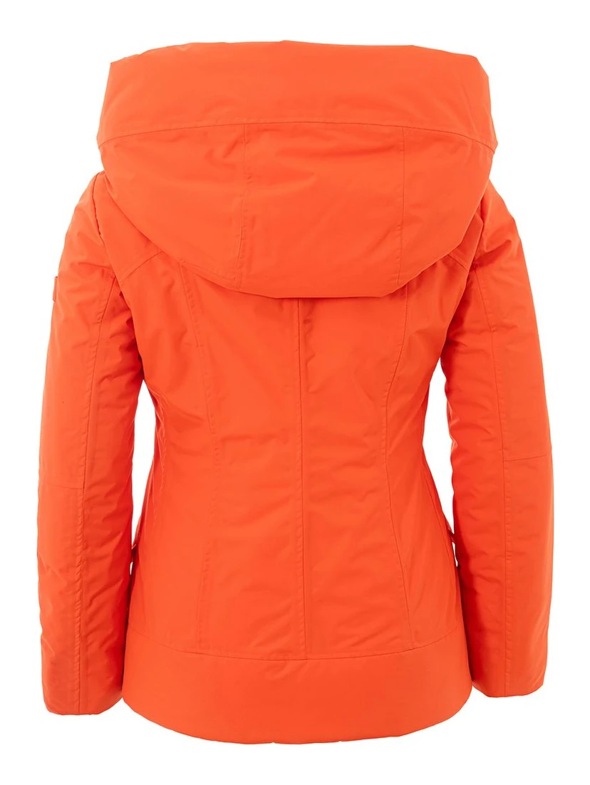 Orange Polyester Full-Length Jacket