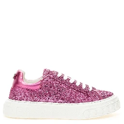 Fuchsia Fabric And Leather Low Top Sneakers
