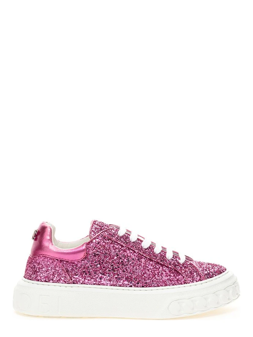 Fuchsia Fabric And Leather Low Top Sneakers