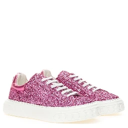 Fuchsia Fabric And Leather Low Top Sneakers