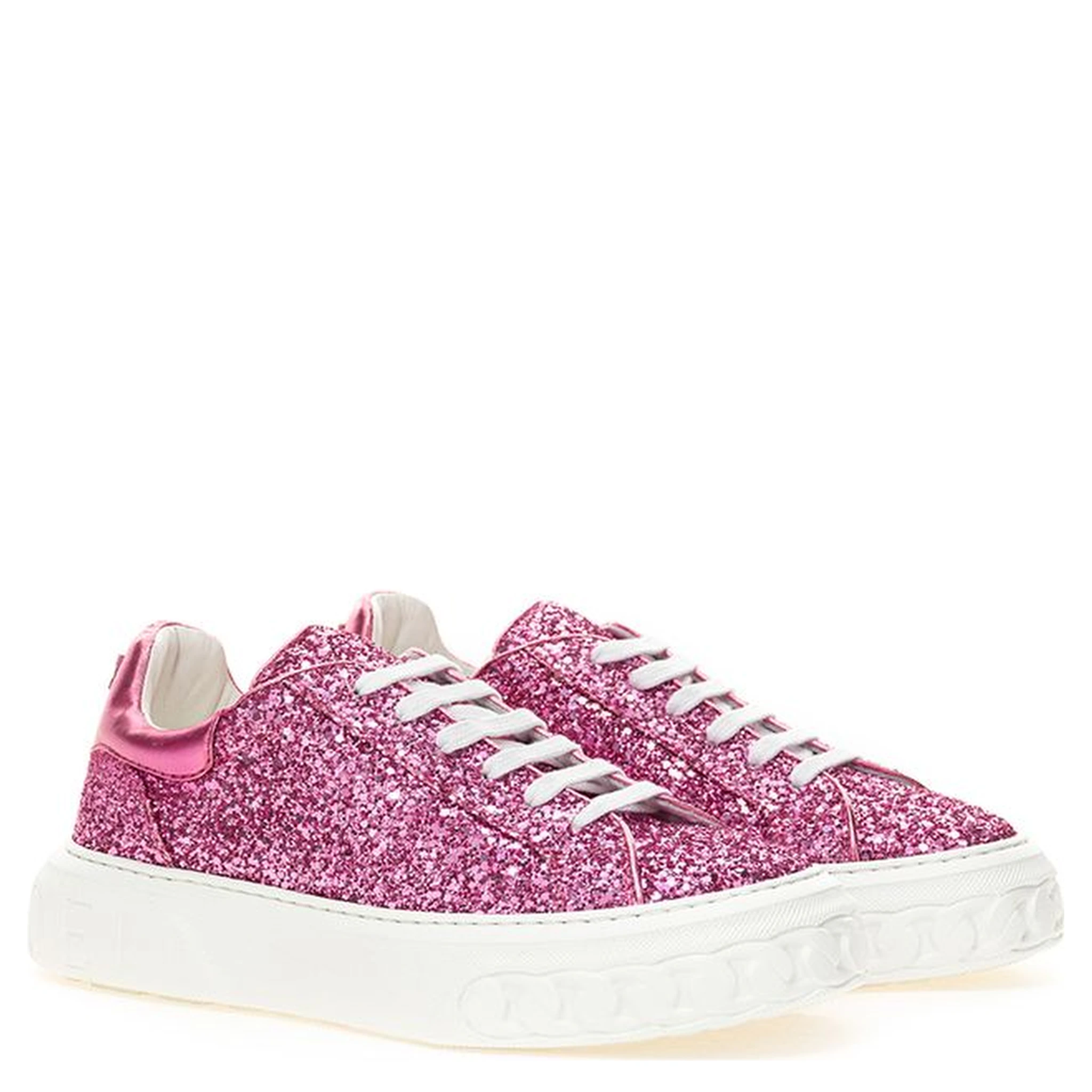 Fuchsia Fabric And Leather Low Top Sneakers