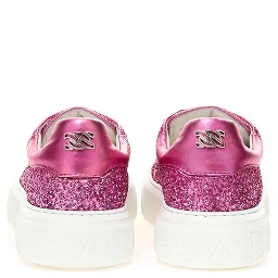 Fuchsia Fabric And Leather Low Top Sneakers