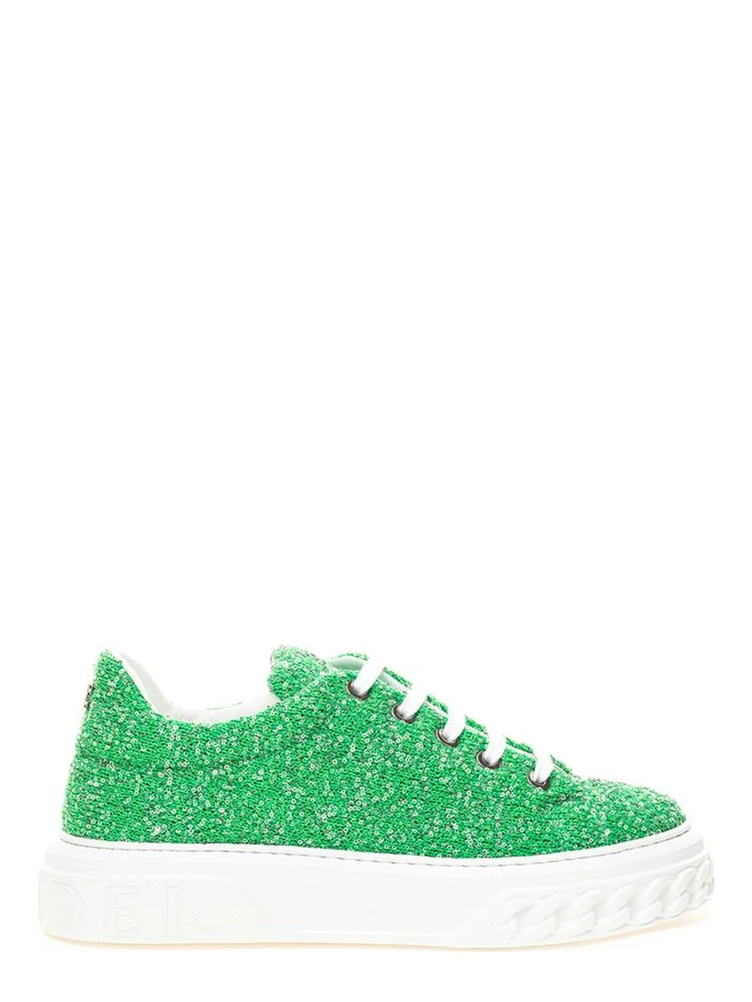 Green Fabric And Leather Athletic Sneakers