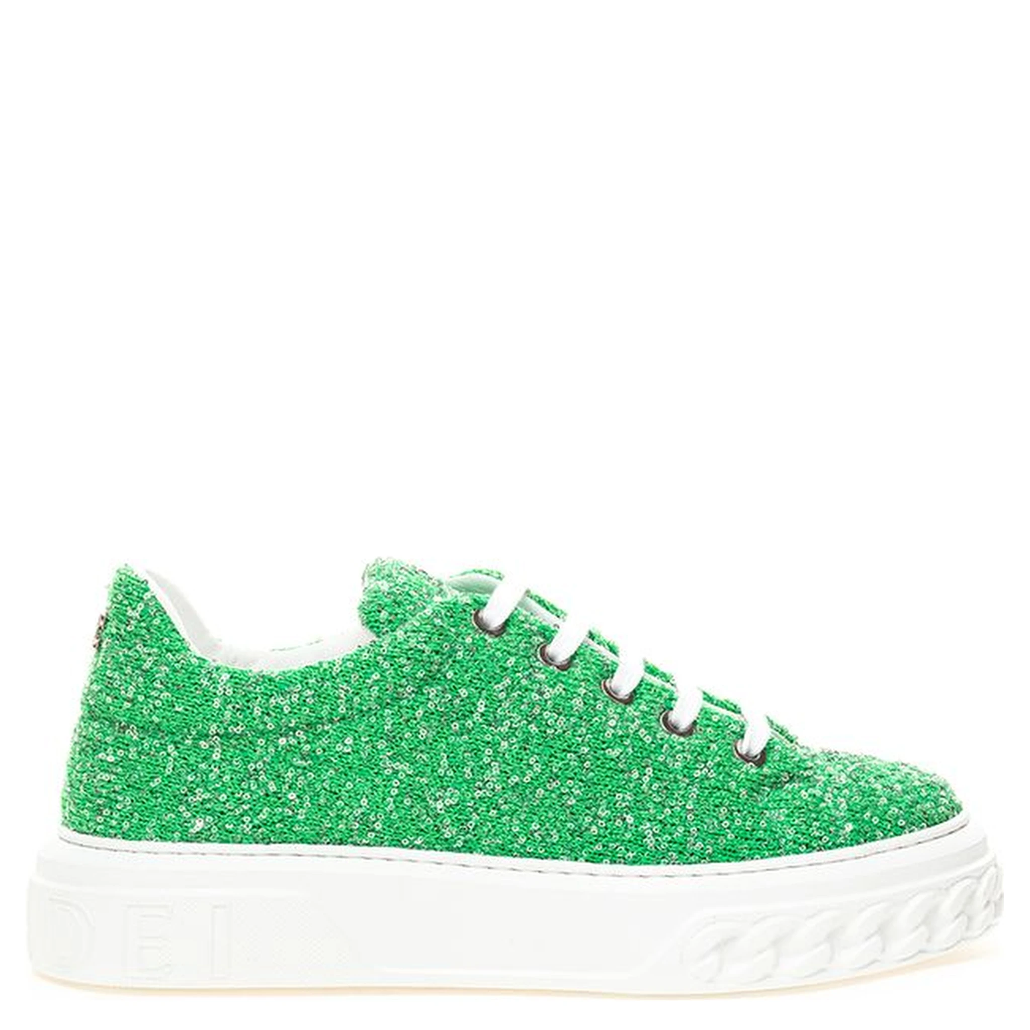 Green Fabric And Leather Athletic Sneakers