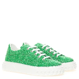 Green Fabric And Leather Athletic Sneakers