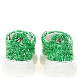 Green Fabric And Leather Athletic Sneakers