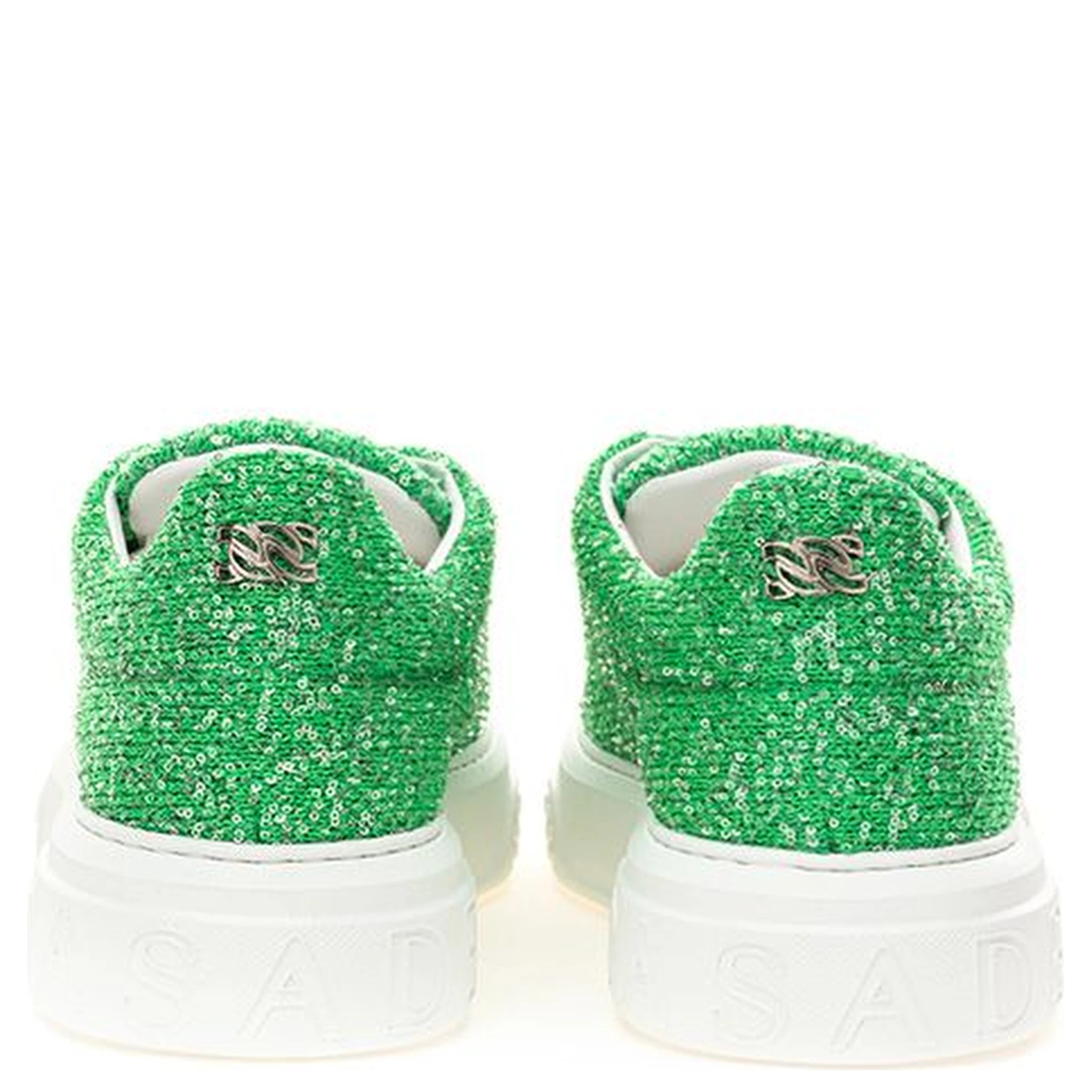 Green Fabric And Leather Athletic Sneakers