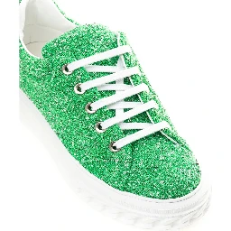 Green Fabric And Leather Athletic Sneakers