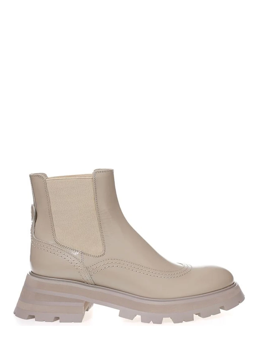 Beige Leather Chelsea Boots