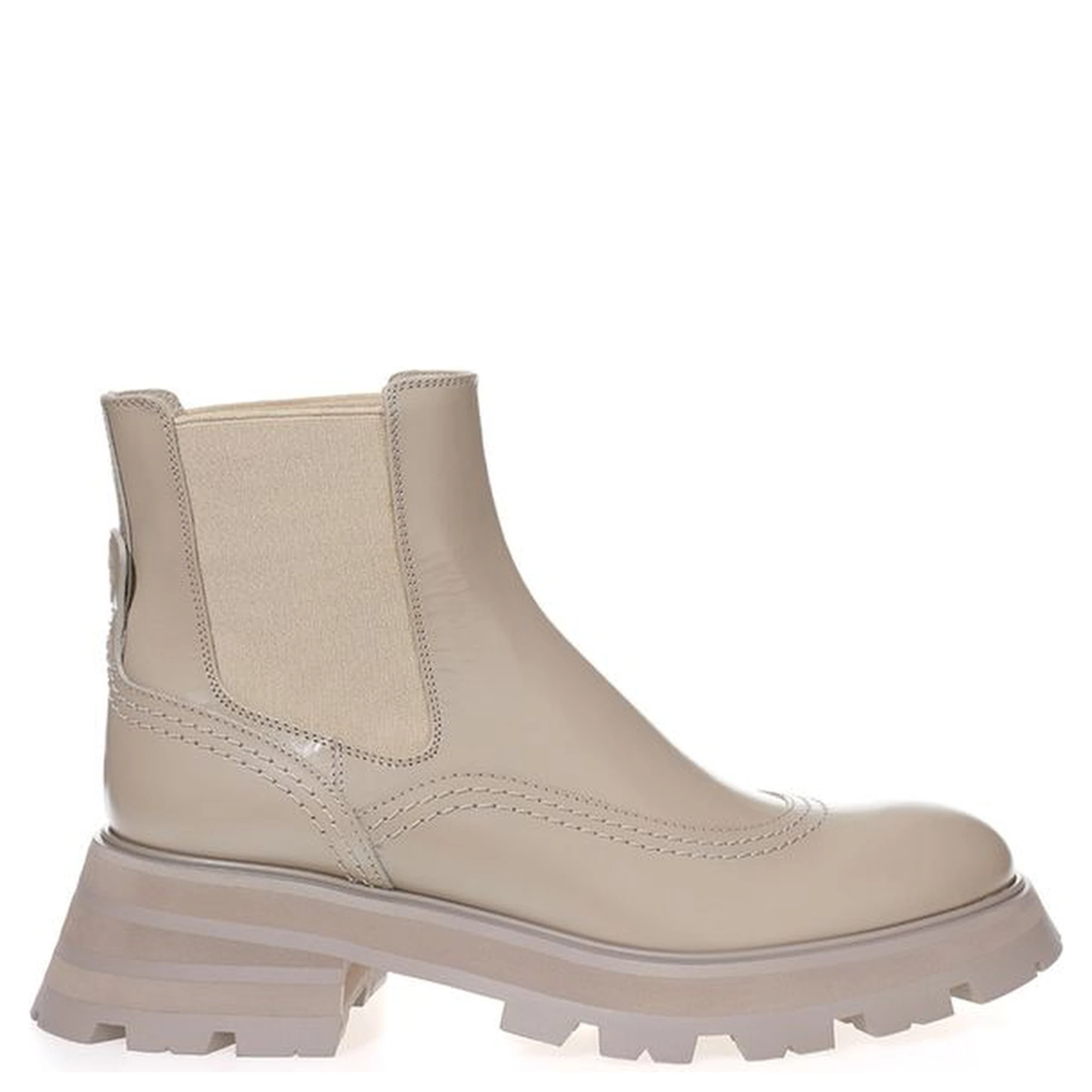Beige Leather Chelsea Boots