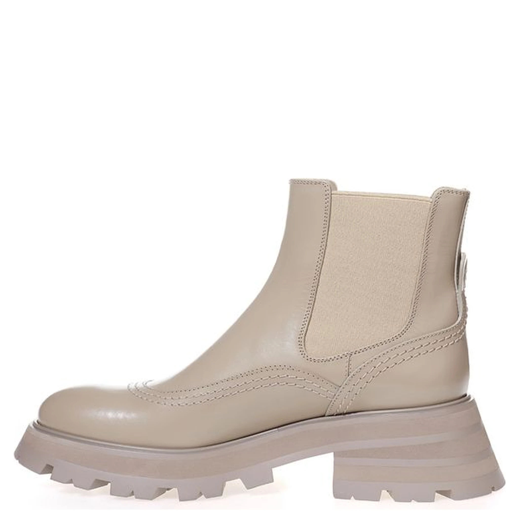 Beige Leather Chelsea Boots