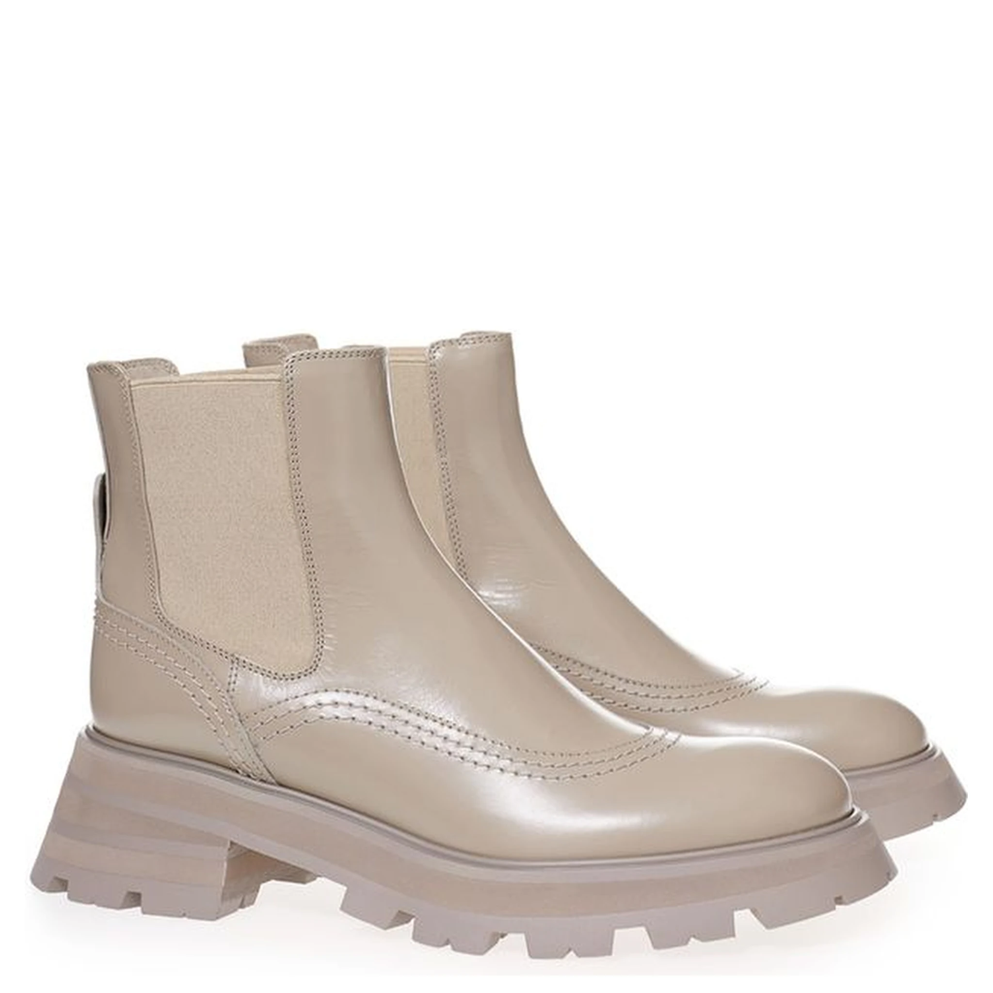 Beige Leather Chelsea Boots