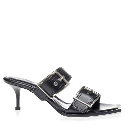 Black Leather Stiletto Heel Sandals