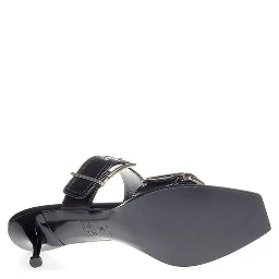 Black Leather Stiletto Heel Sandals