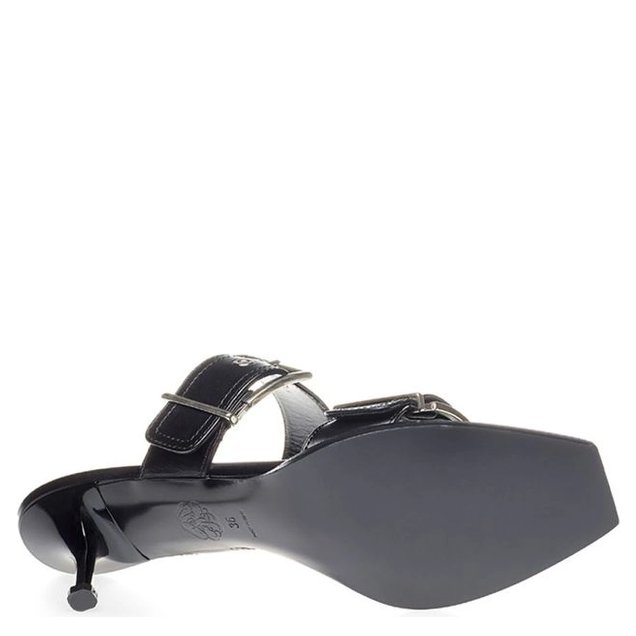 Black Leather Stiletto Heel Sandals