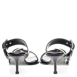 Black Leather Stiletto Heel Sandals
