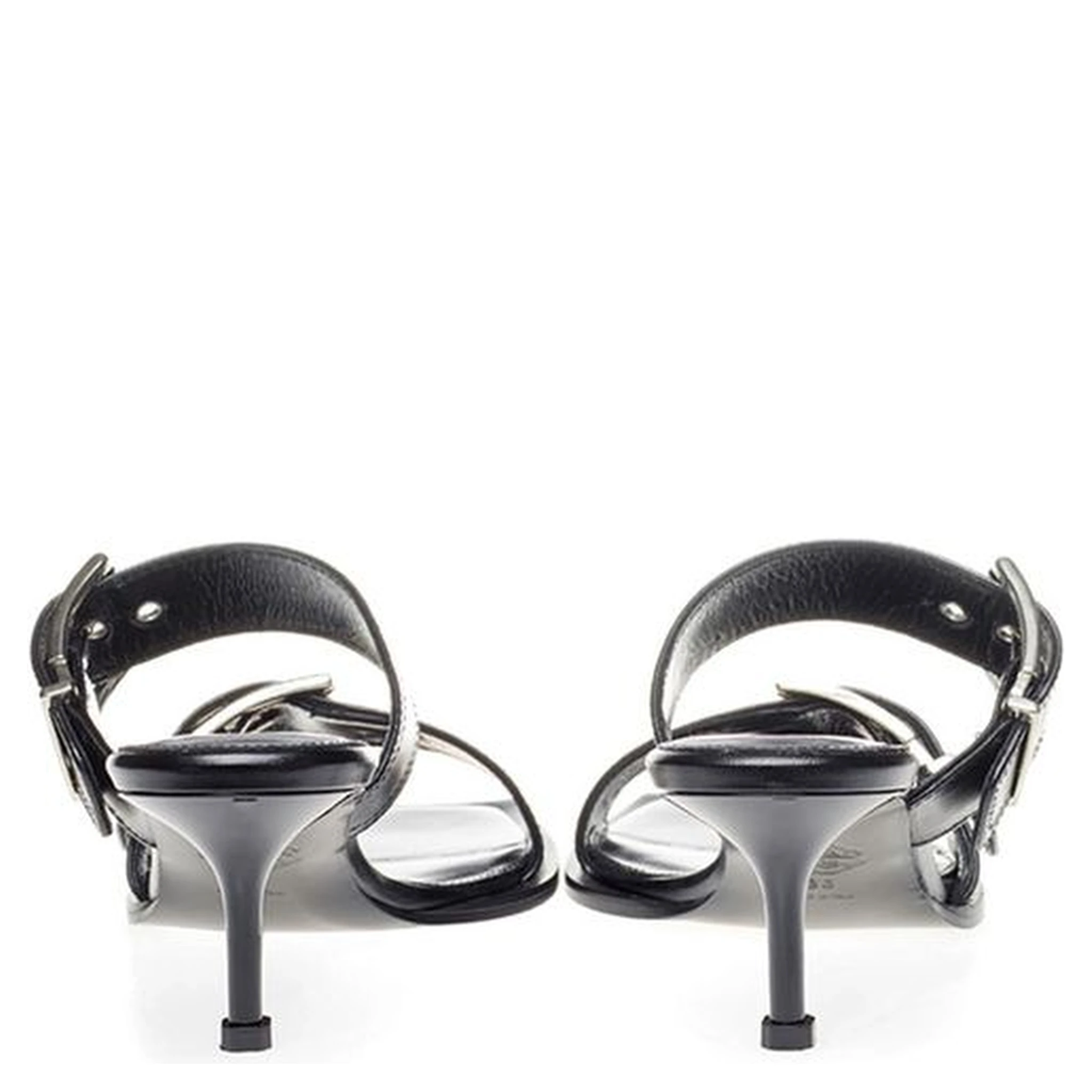 Black Leather Stiletto Heel Sandals