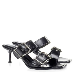 Black Leather Stiletto Heel Sandals
