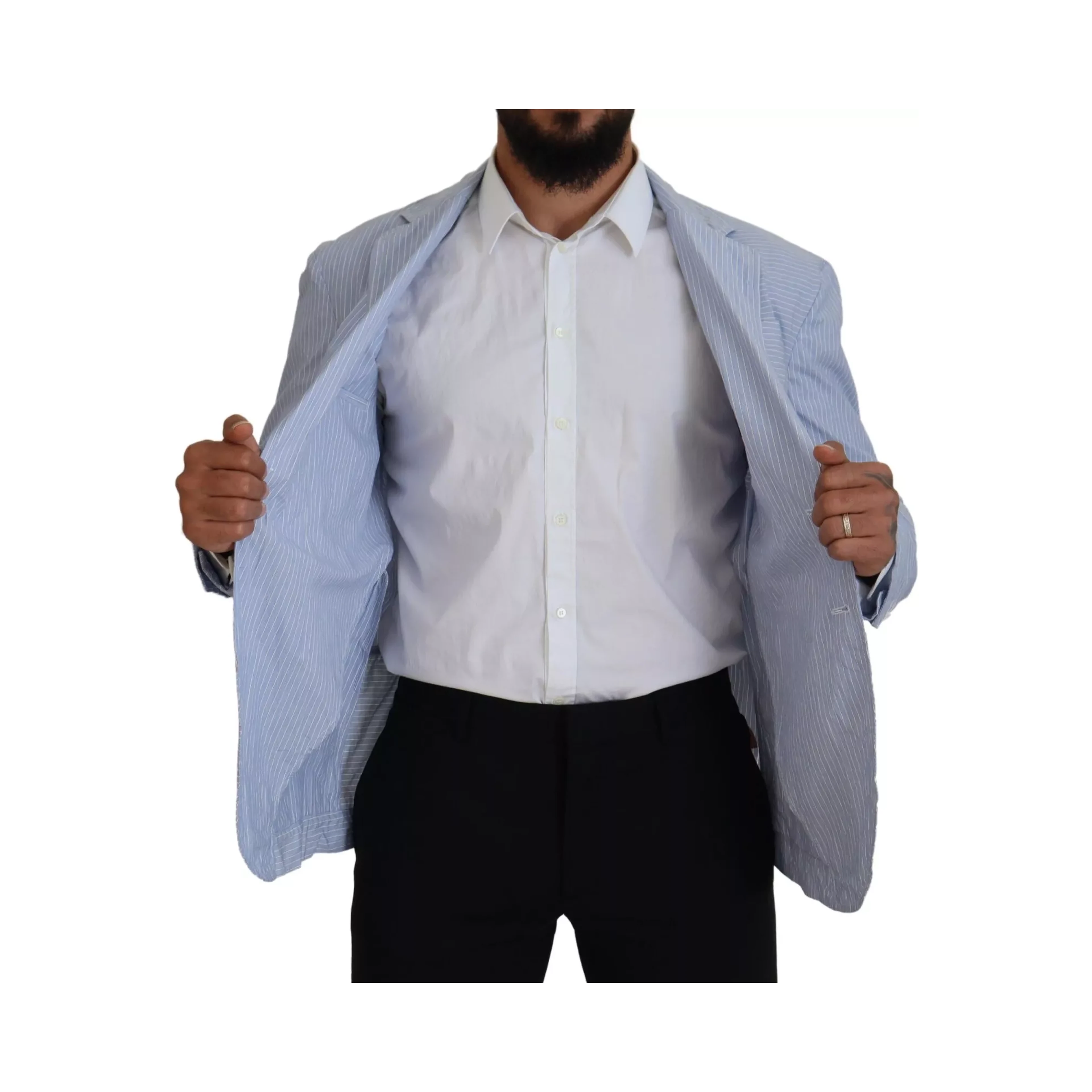 Blue Striped Single Breasted Formal Coat Blazer