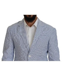Blue Striped Single Breasted Formal Coat Blazer