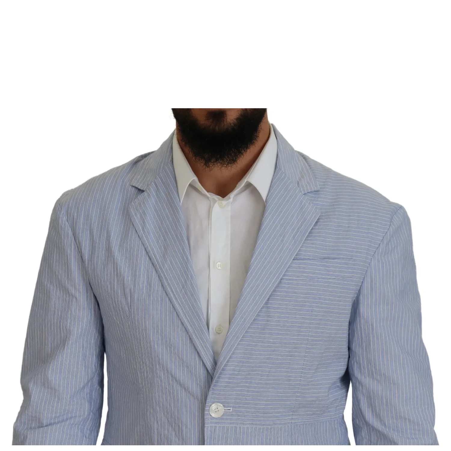 Blue Striped Single Breasted Formal Coat Blazer