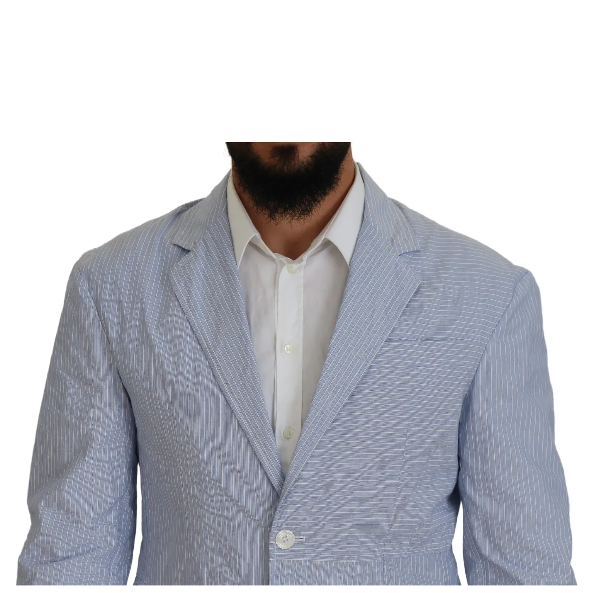 Blue Striped Single Breasted Formal Coat Blazer