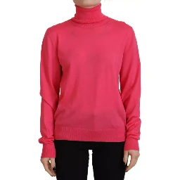 Pink Solid Long Sleeve Turtle Neck Casual Sweater