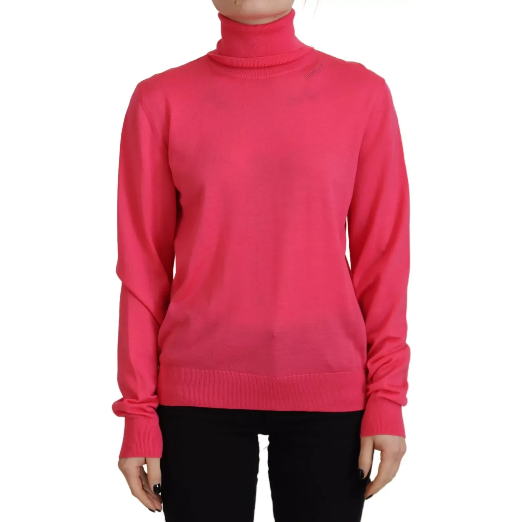 Pink Solid Long Sleeve Turtle Neck Casual Sweater