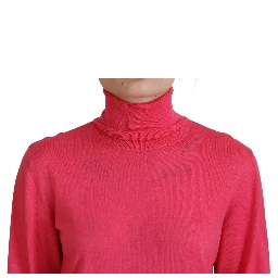 Pink Solid Long Sleeve Turtle Neck Casual Sweater