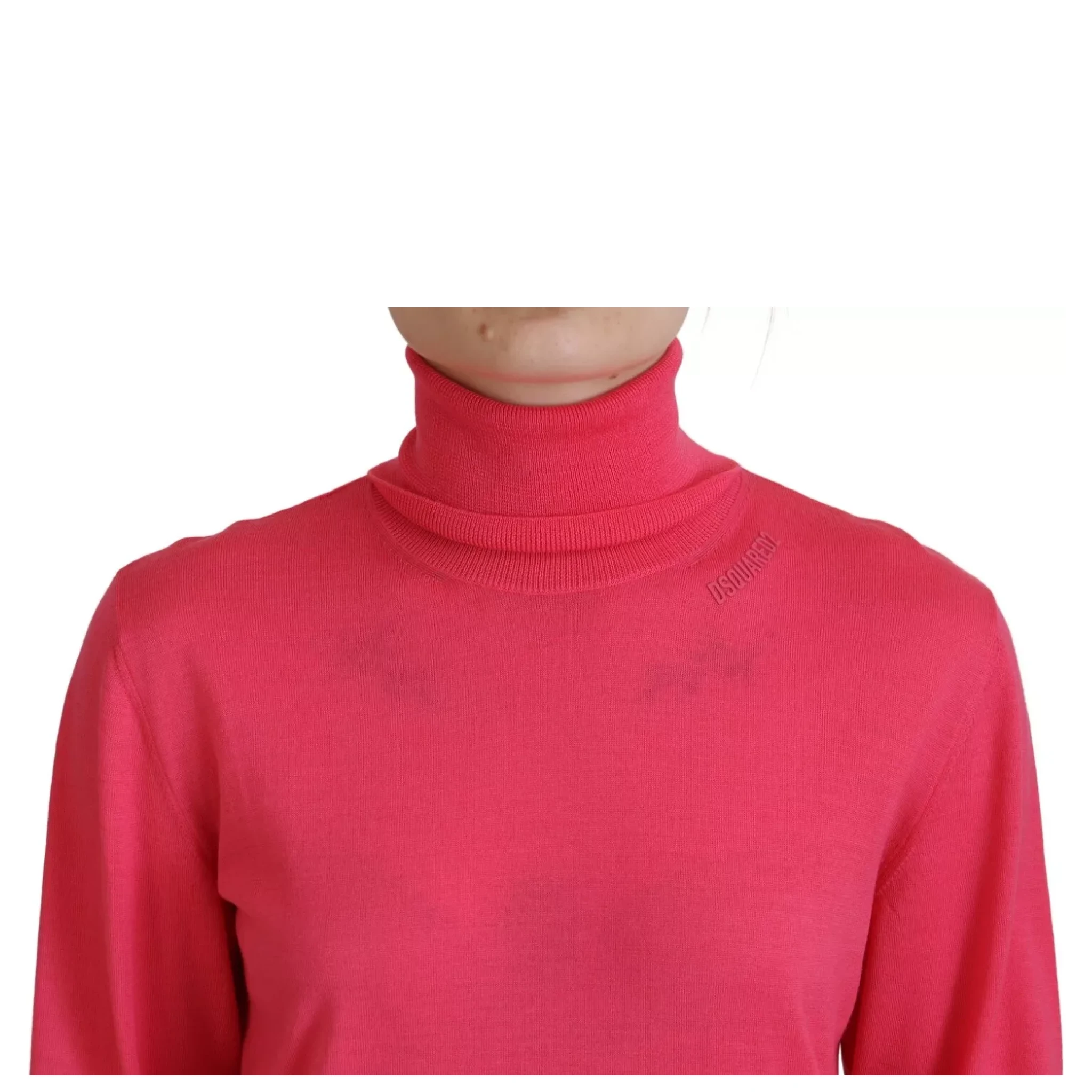 Pink Solid Long Sleeve Turtle Neck Casual Sweater