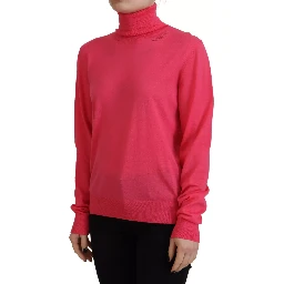 Pink Solid Long Sleeve Turtle Neck Casual Sweater