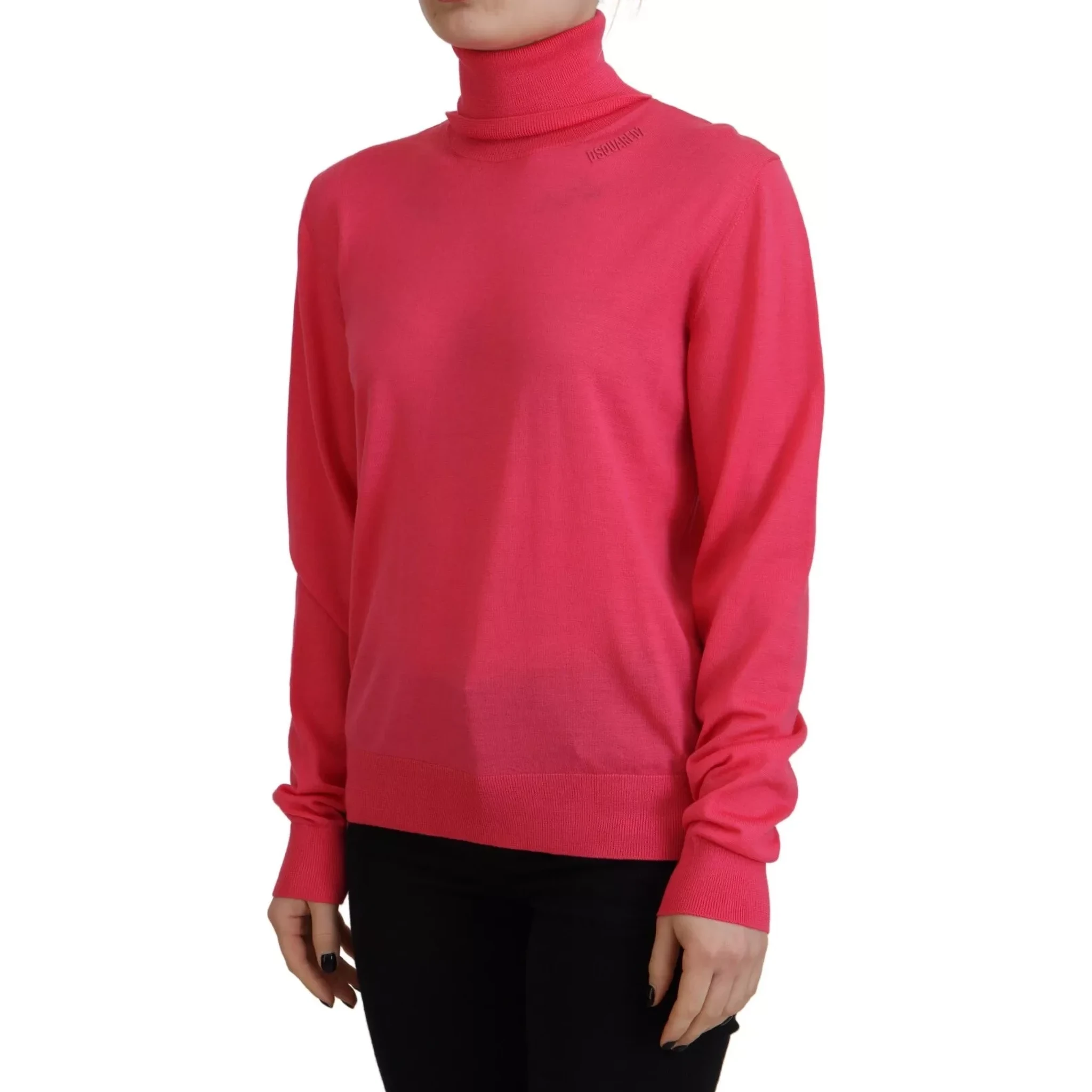 Pink Solid Long Sleeve Turtle Neck Casual Sweater