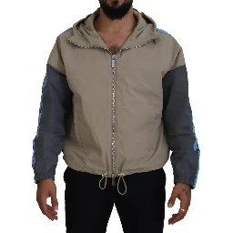 Brown Gray Sleeves Hooded Full Zip Jacket