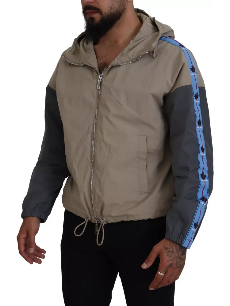 Brown Gray Sleeves Hooded Full Zip Jacket alternative