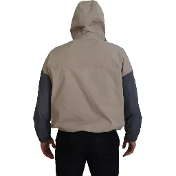Brown Gray Sleeves Hooded Full Zip Jacket