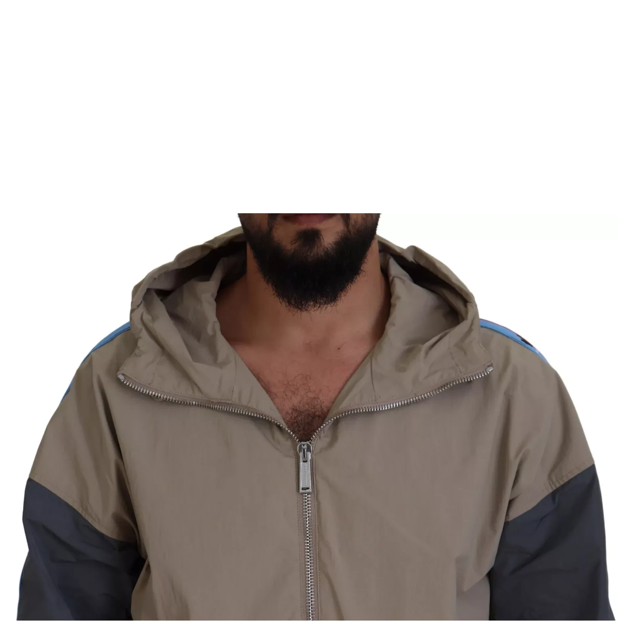 Brown Gray Sleeves Hooded Full Zip Jacket