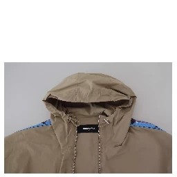 Brown Gray Sleeves Hooded Full Zip Jacket