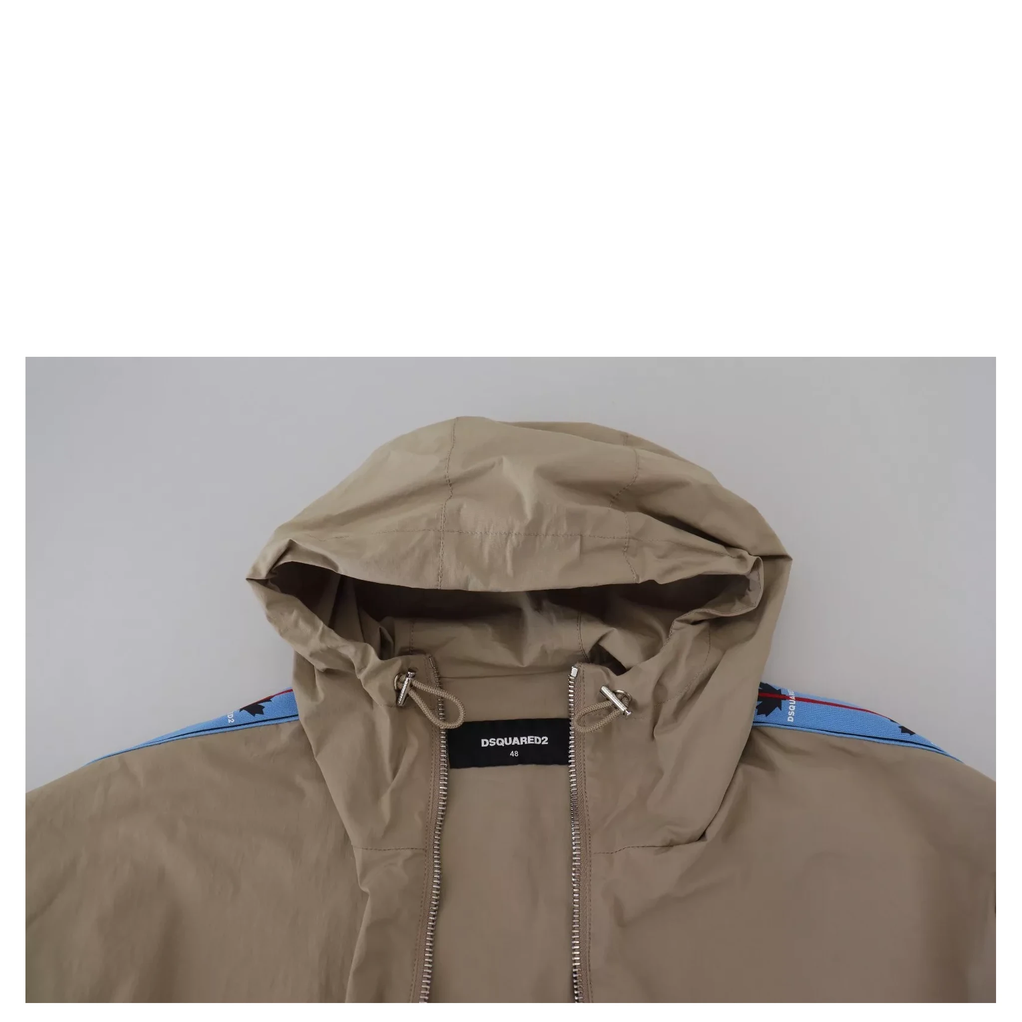 Brown Gray Sleeves Hooded Full Zip Jacket