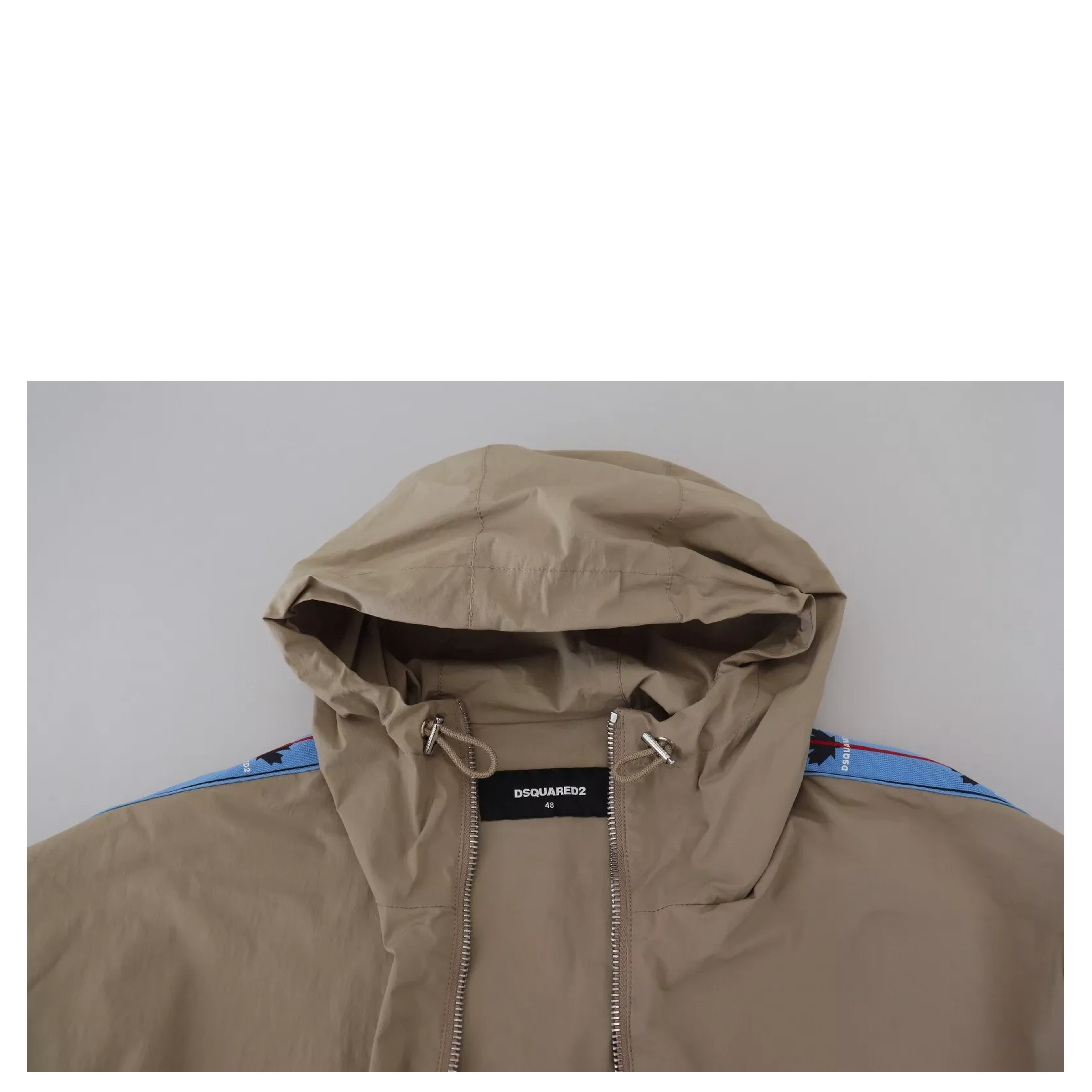 Brown Gray Sleeves Hooded Full Zip Jacket