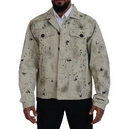 Off White Black Splash Print Casual Denim Jacket
