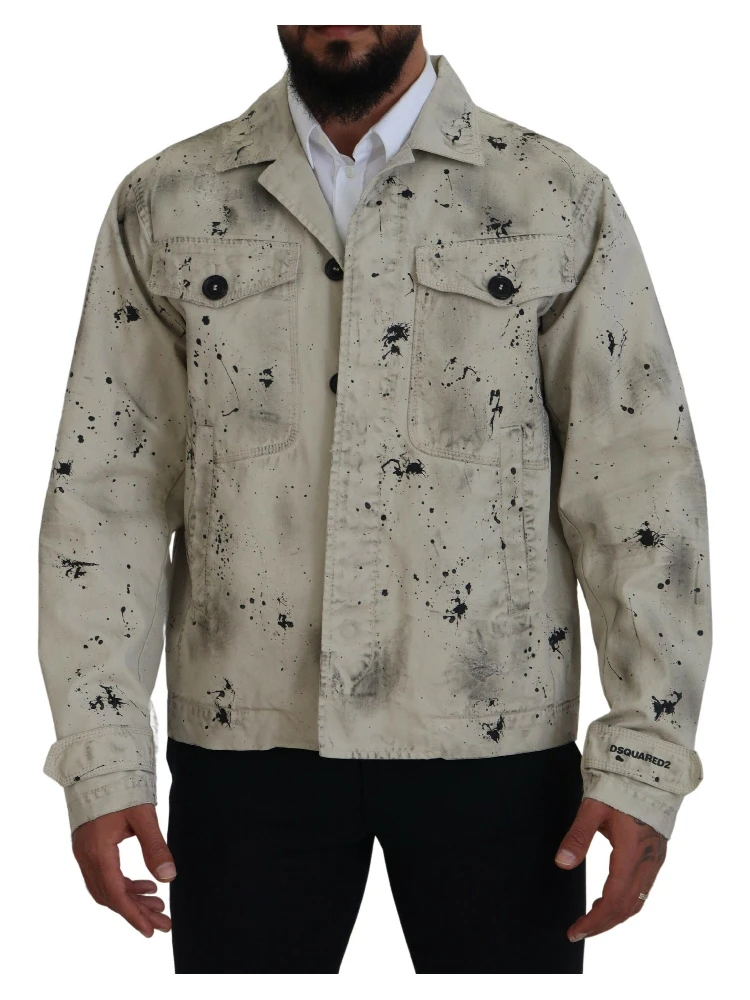 Off White Black Splash Print Casual Denim Jacket