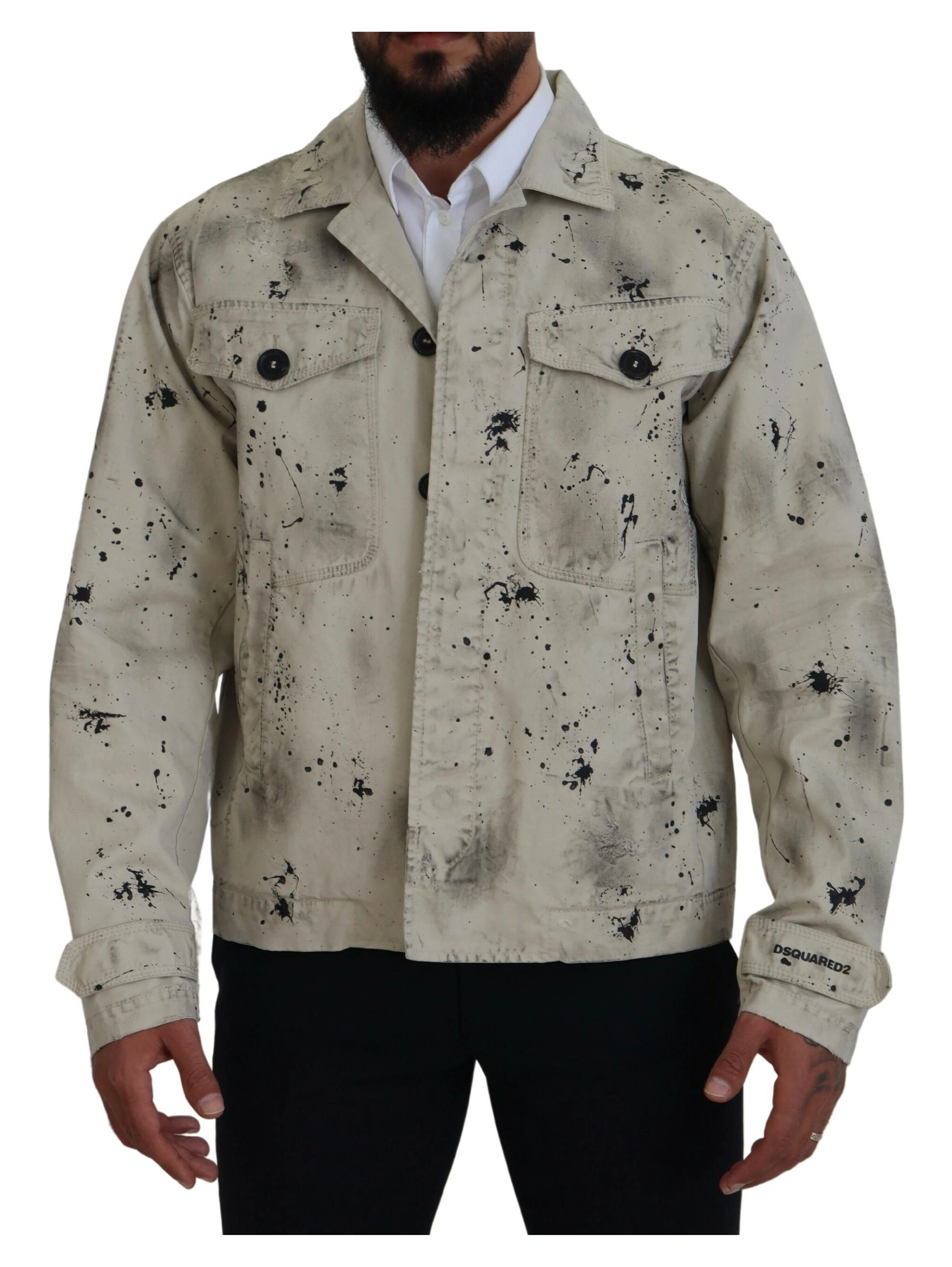 Off White Black Splash Print Casual Denim Jacket