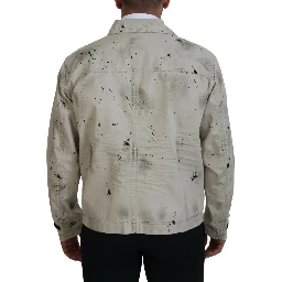 Off White Black Splash Print Casual Denim Jacket