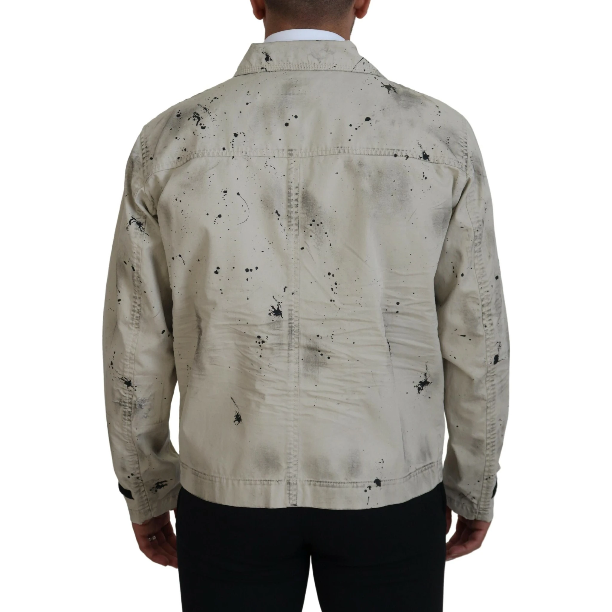Off White Black Splash Print Casual Denim Jacket
