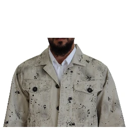 Off White Black Splash Print Casual Denim Jacket