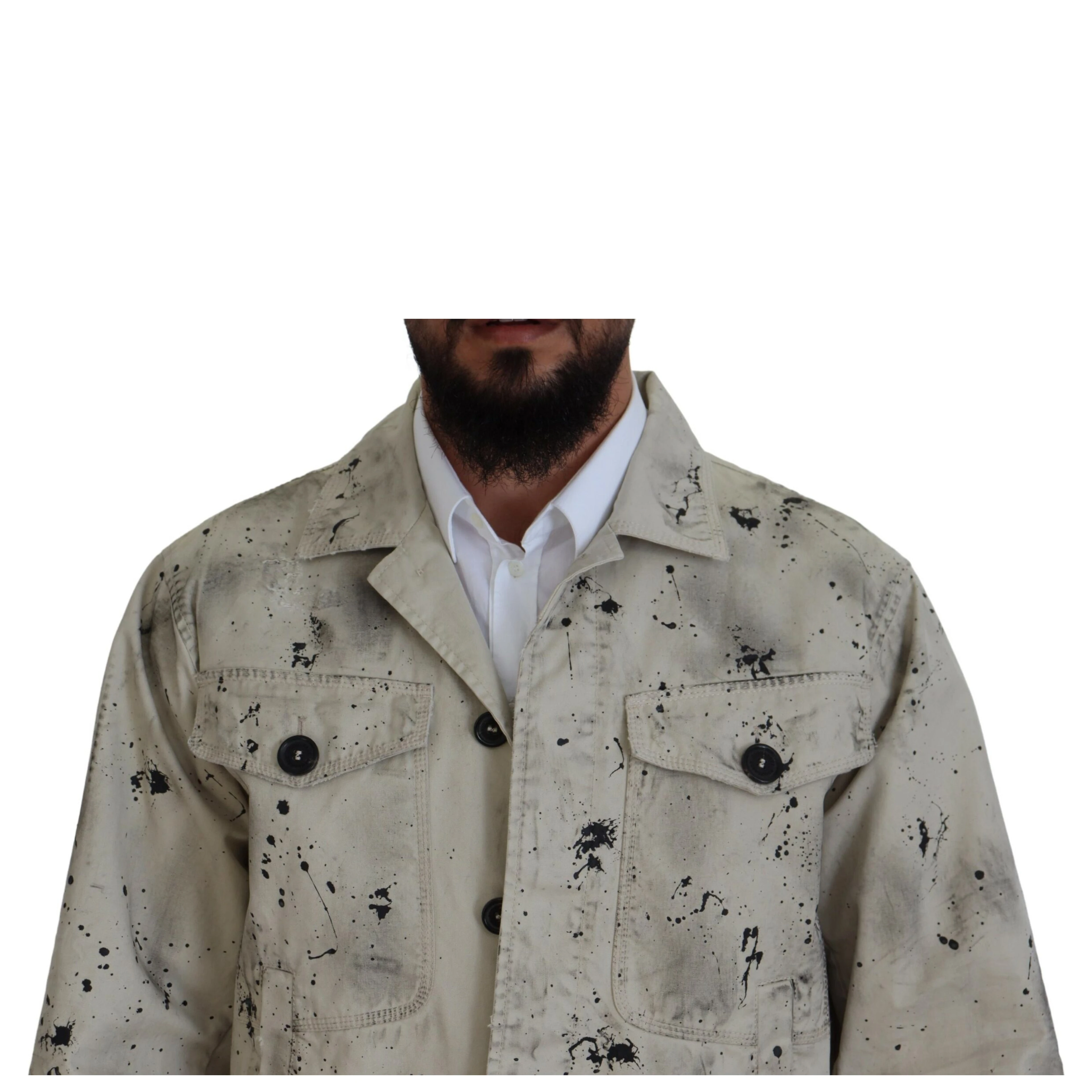 Off White Black Splash Print Casual Denim Jacket
