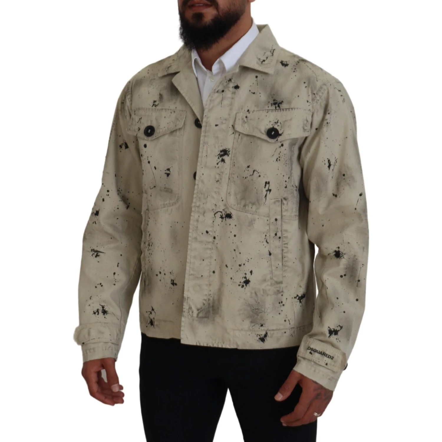 Off White Black Splash Print Casual Denim Jacket