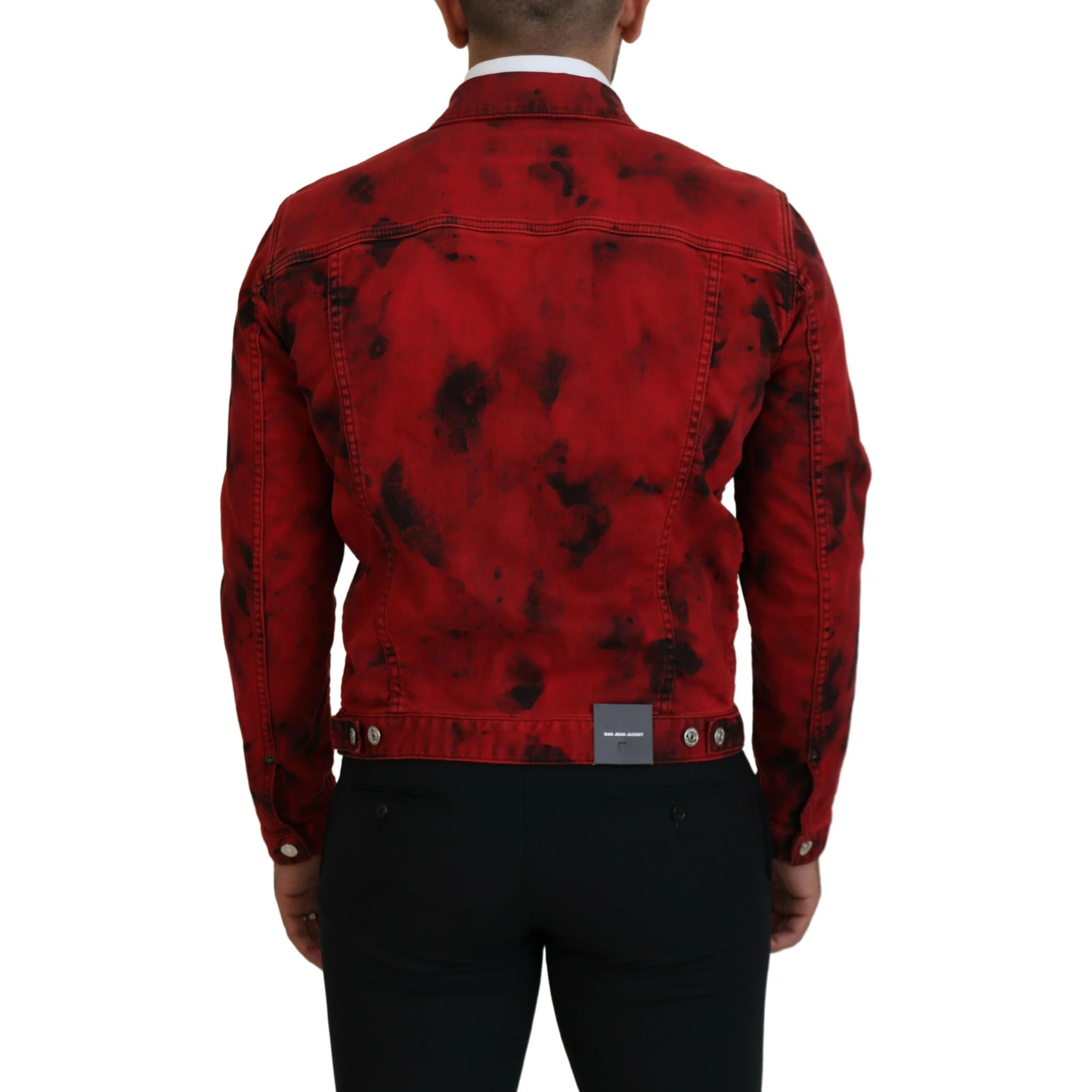 Red Black Tie Dye Collared Men Denim Jacket